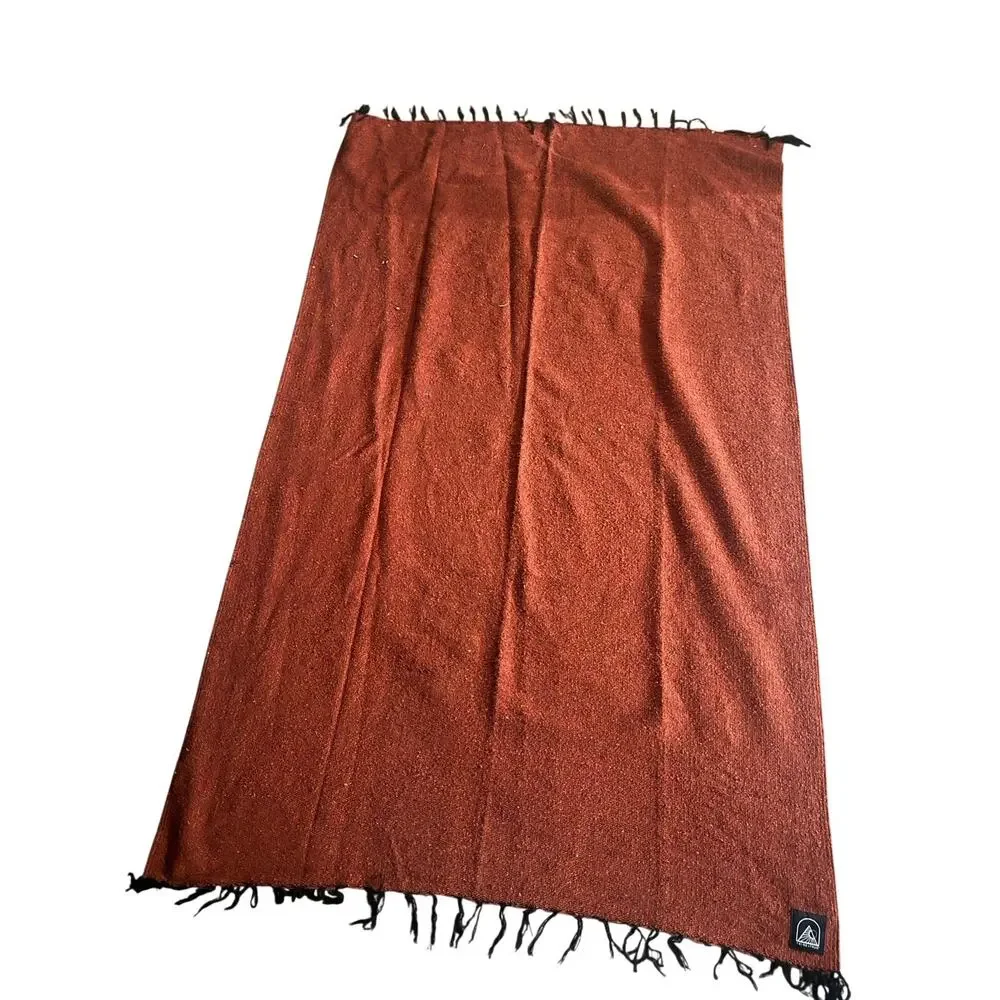 Tribe + True Handwoven Blanket Rust Terracotta Black Fringe Mexican Artisan